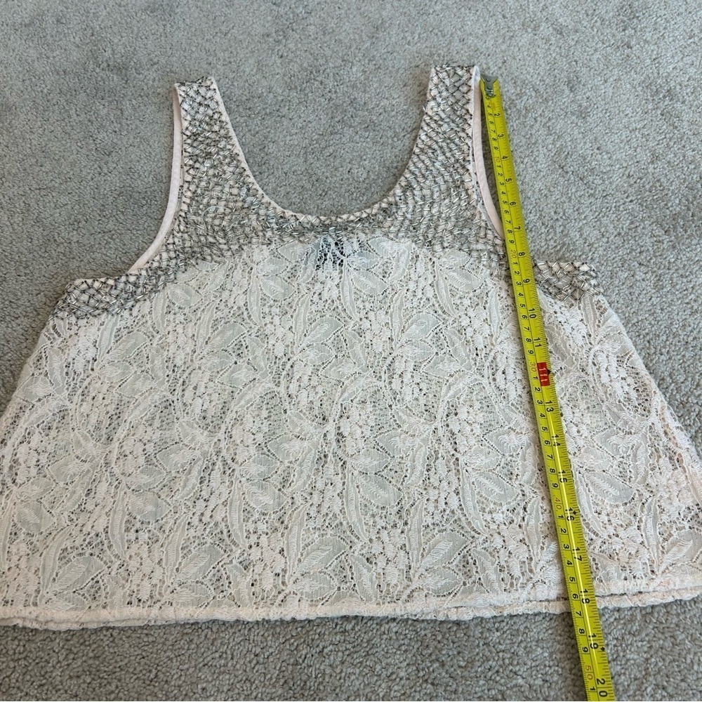 Astr the label blush pink silver beaded lace crop tank Sz M - Picture 11 of 11